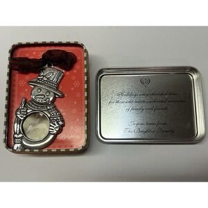 Brighton 1999 Snowman Photo Frame Vintage Ornament With Original Tin Box Rare